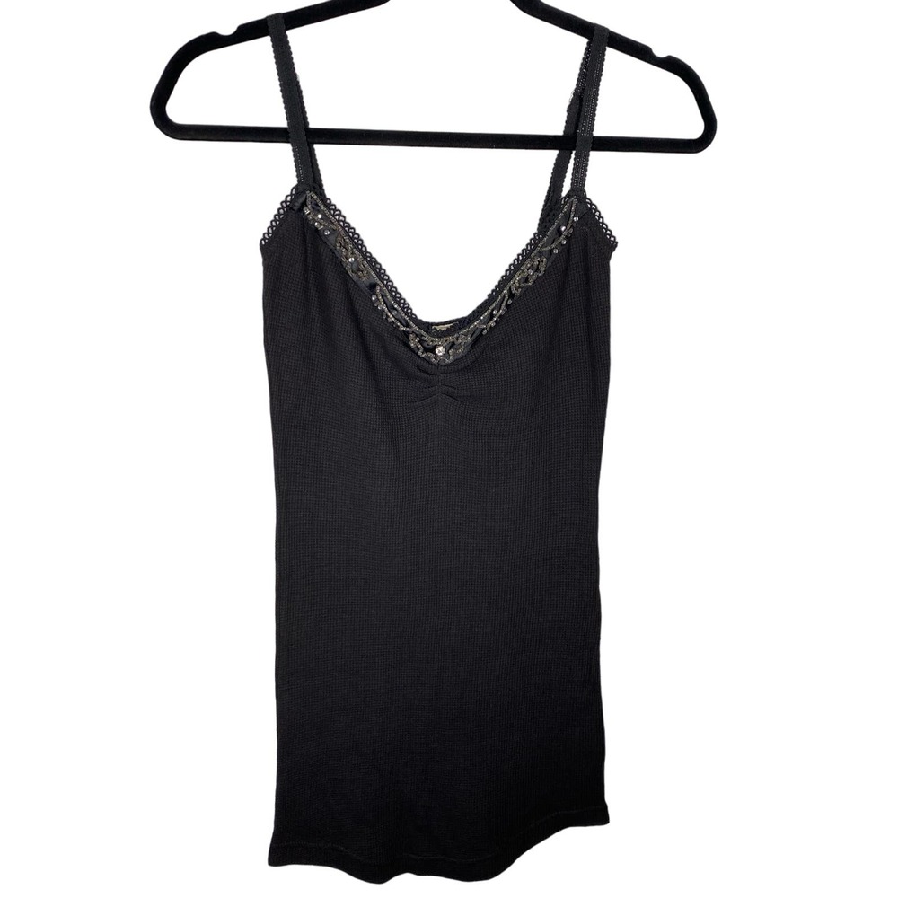 RARE Free People Rhinestone Tank Top Black Womens Sz Medium Y2K 2007 Collection - Picture 1 of 7